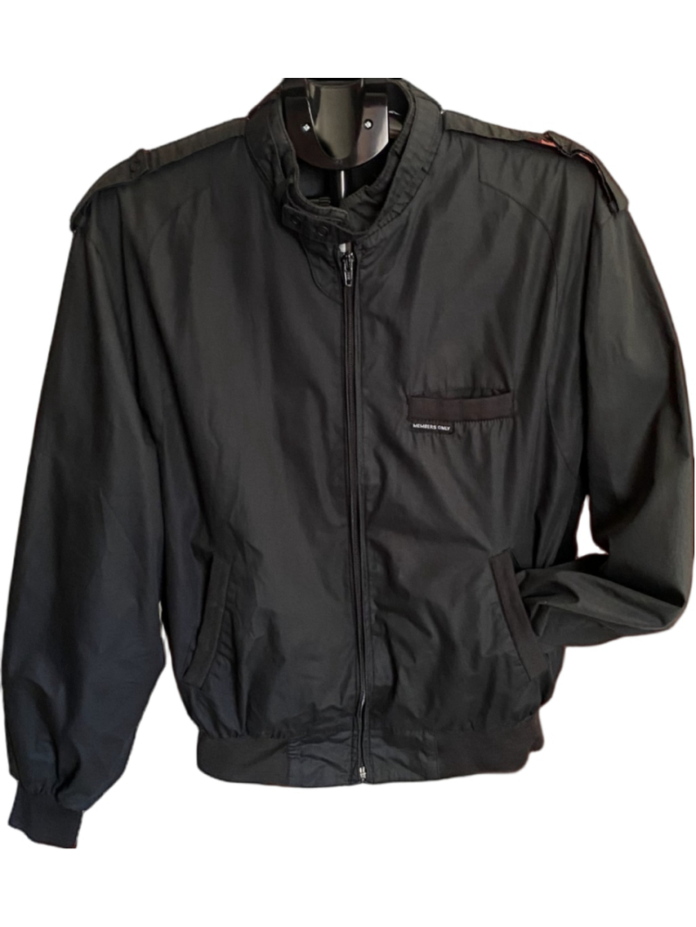 Members Only Black Racer Bomber Jacket Men's Size 42 Cotton Blend Full Zip